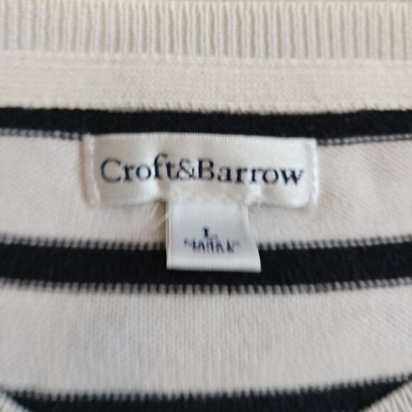 Croft & Barrow V Neck Black and White Striped Long Sleeve Sweater Size Large - Picture 2 of 7